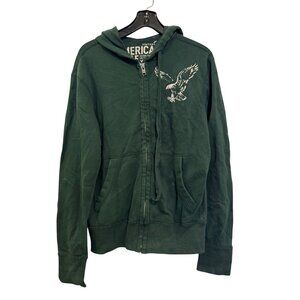 American Eagle Outfitters Green Zip-Up Hoodie With Eagle Graphic Vintage Fit Men